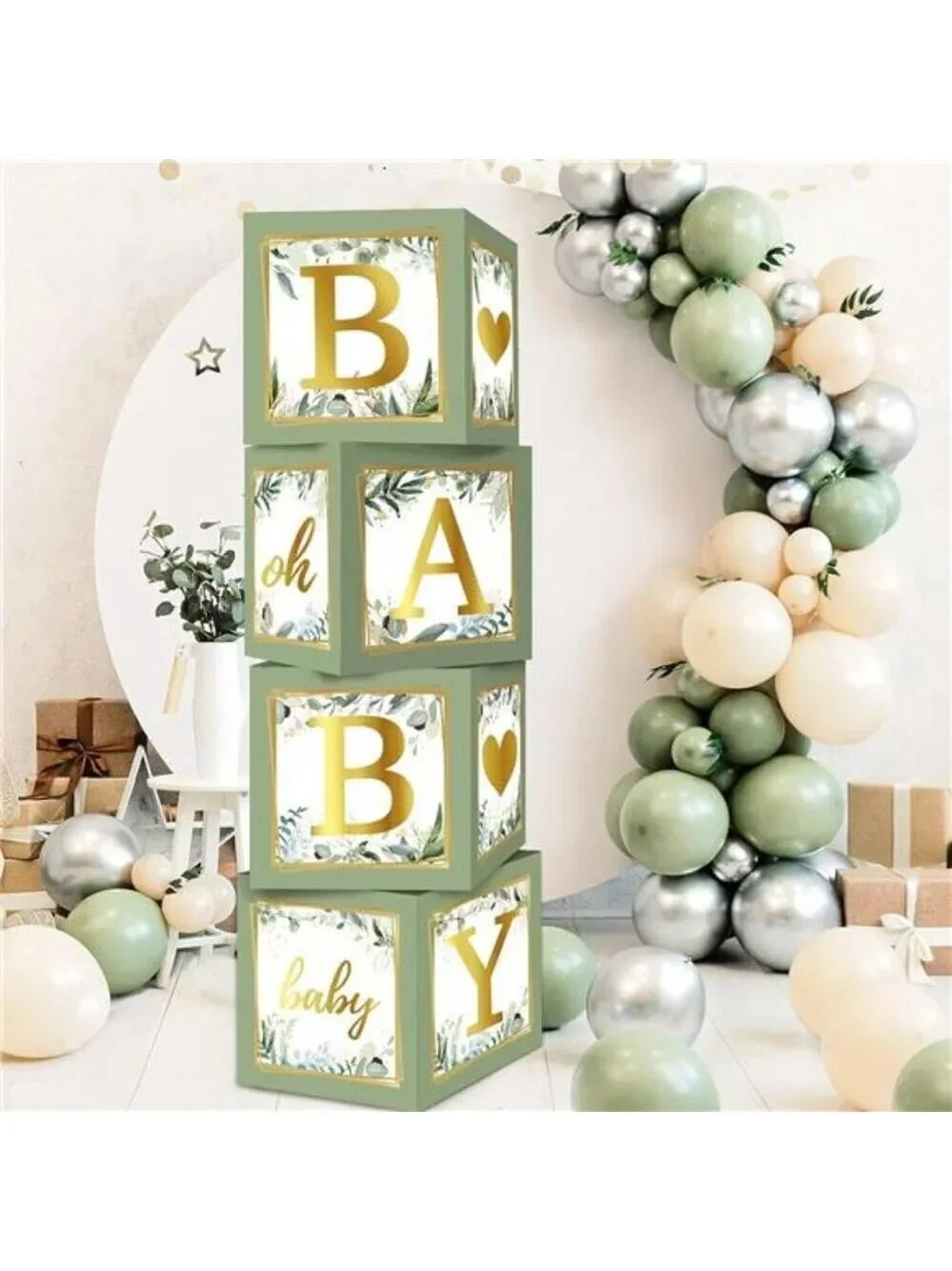 Sage Green Baby Shower Balloon Boxes Gender Reveal Party Decorations Set